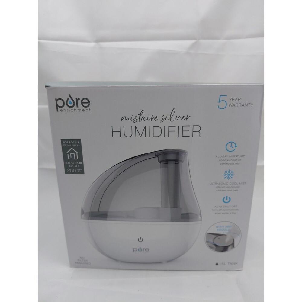 Pure Enrichment MistAire Silver Humidifier Ultrasonic Cool Mist 1.5 L With Box